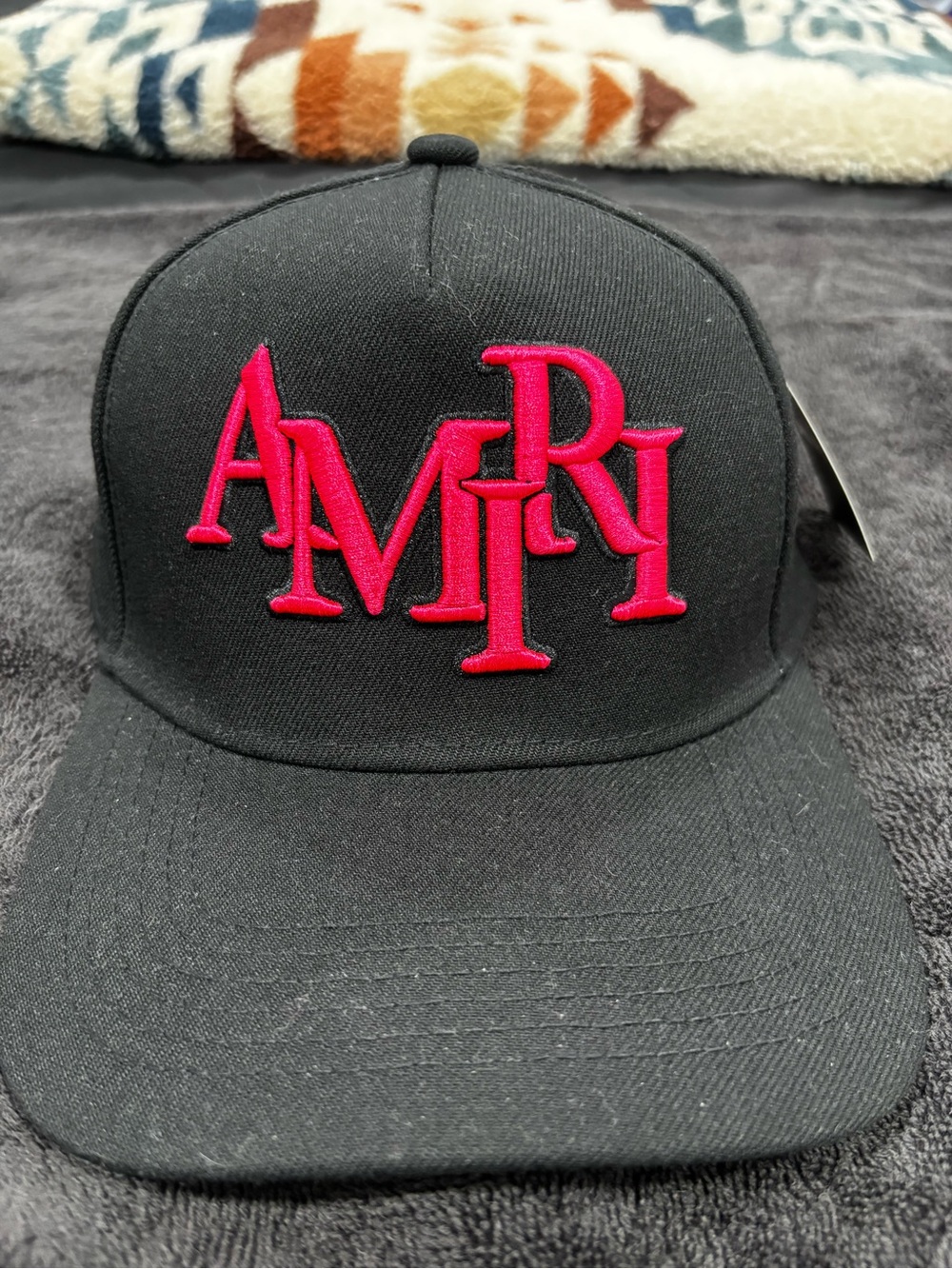 AMIRI Black Cap with Hot Pink Logo